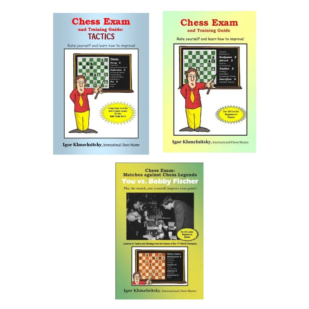 3 Book Set - Chess Exam, Chess Tactics, Bobby Fischer