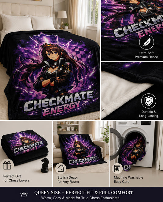 CheckMate Energy Fleece Queen Blanket - Chess Gorilla Store