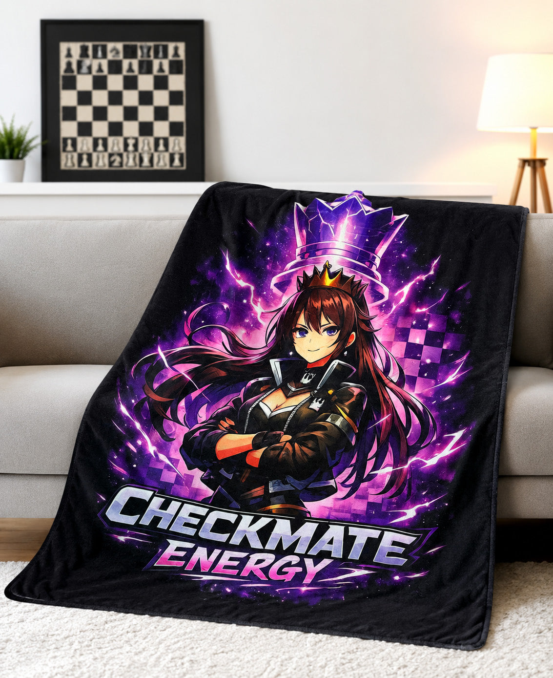 CheckMate Energy Fleece Queen Blanket - Chess Gorilla Store