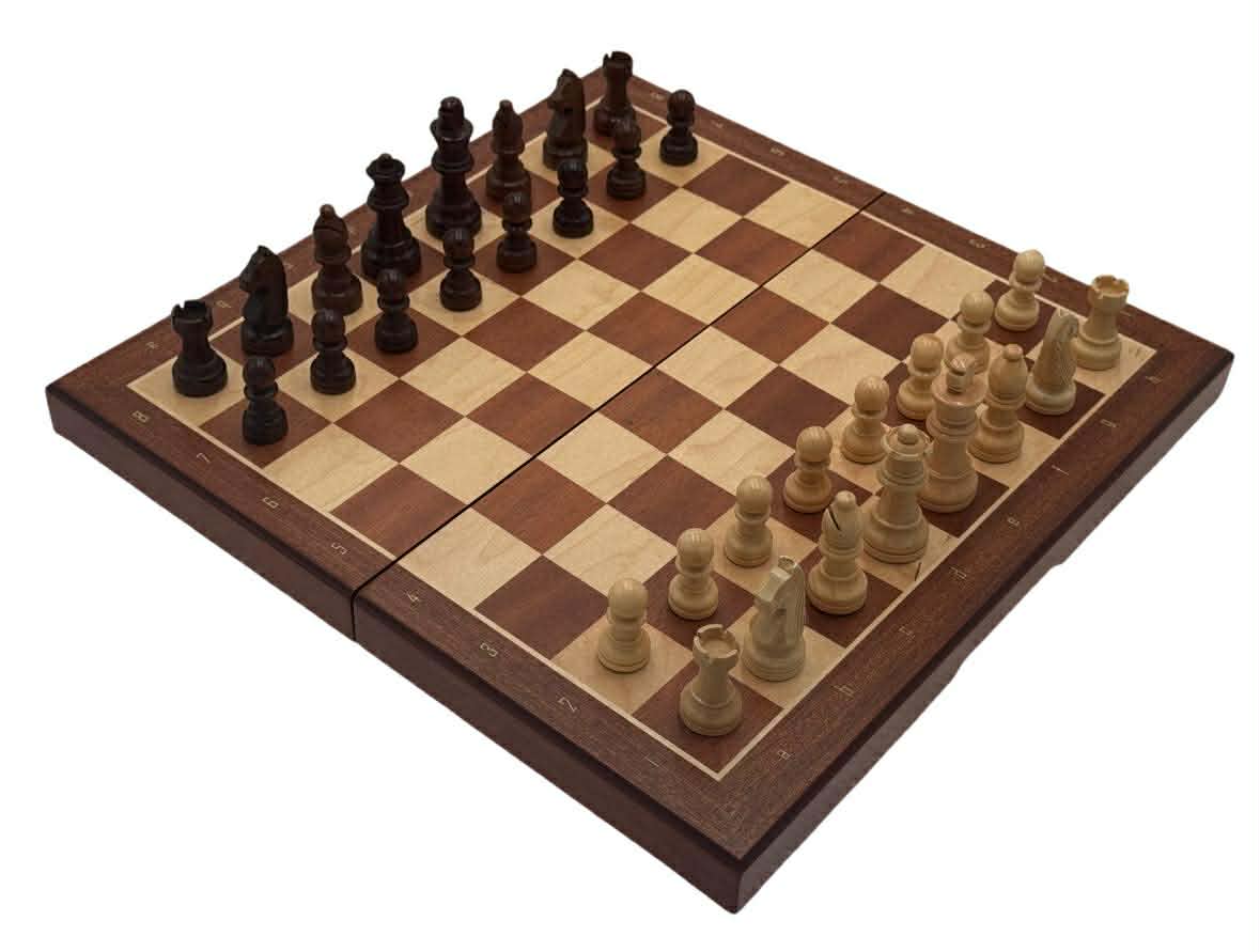 Mahogany Magnetic Folding Chess Set & Board