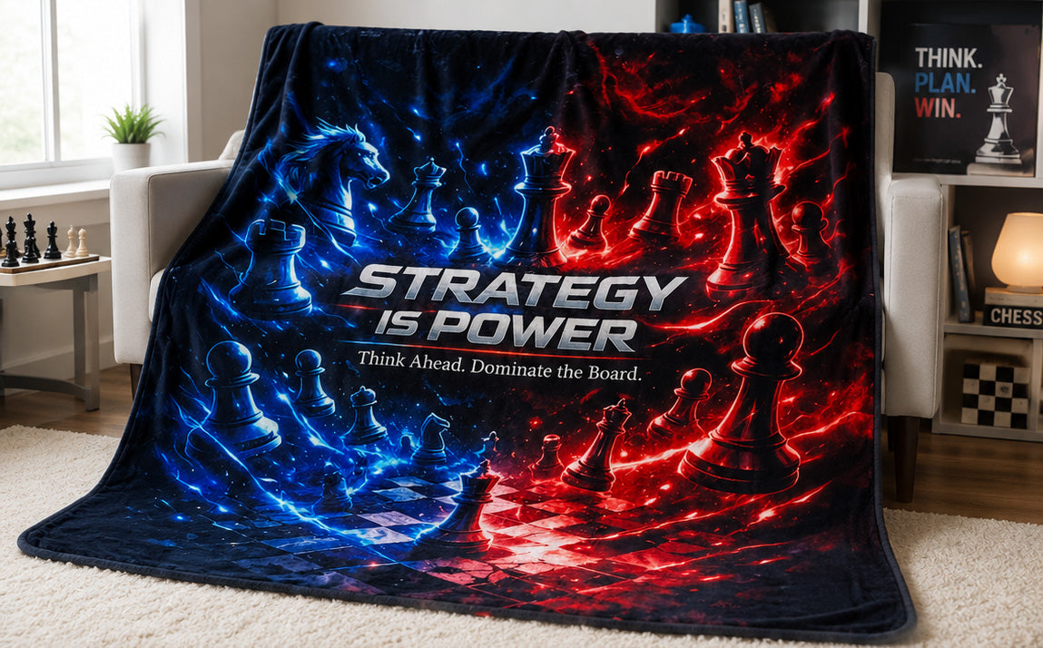 Strategy is Power Ultra Soft Queen Size Fleece Blanket - Chess Gorilla Store