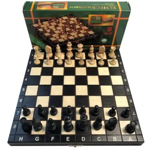 Black Wood Magnetic Chess Set and Folding Board