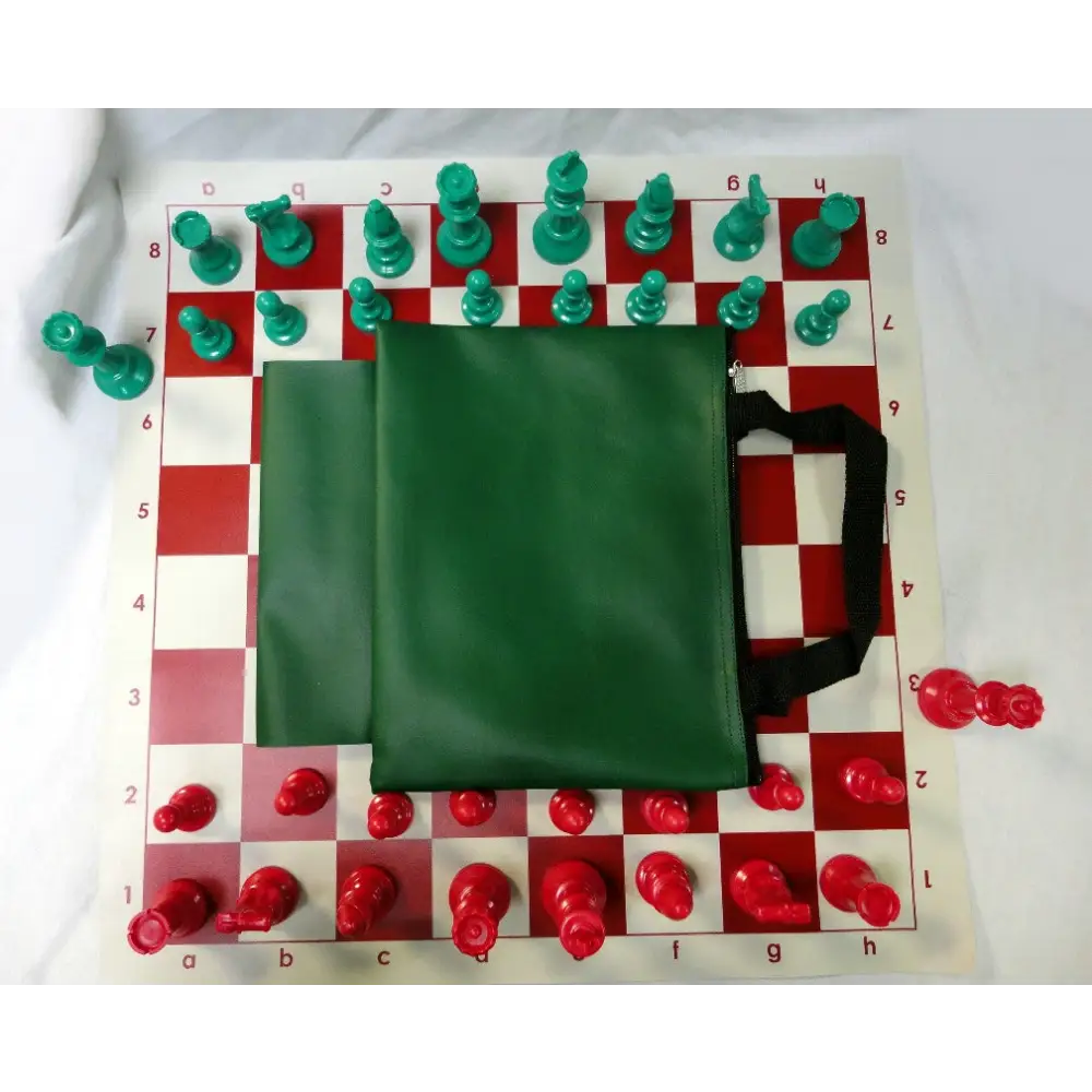 Red Green Chess Set - Pieces/Board/Bag