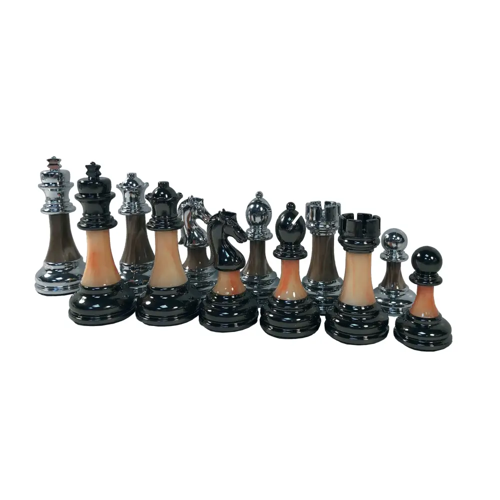 Classic Staunton Metal & Marbled Acrylic Chess Pieces