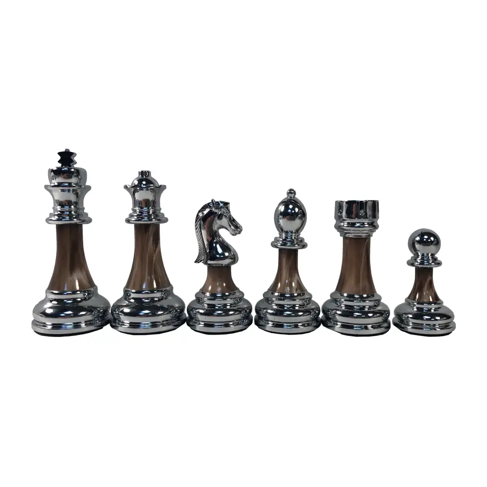 Classic Staunton Metal & Marbled Acrylic Chess Pieces White Side
