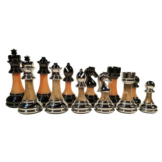 Classic Staunton Metal & Marbled Acrylic Chess Pieces