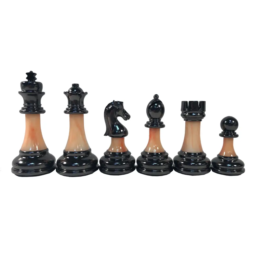 Classic Staunton Metal & Marbled Acrylic Chess Pieces Black Side