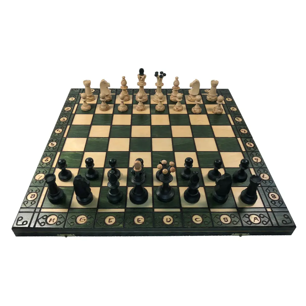 Consul Green Chess Set - 19" Folding Board Setup