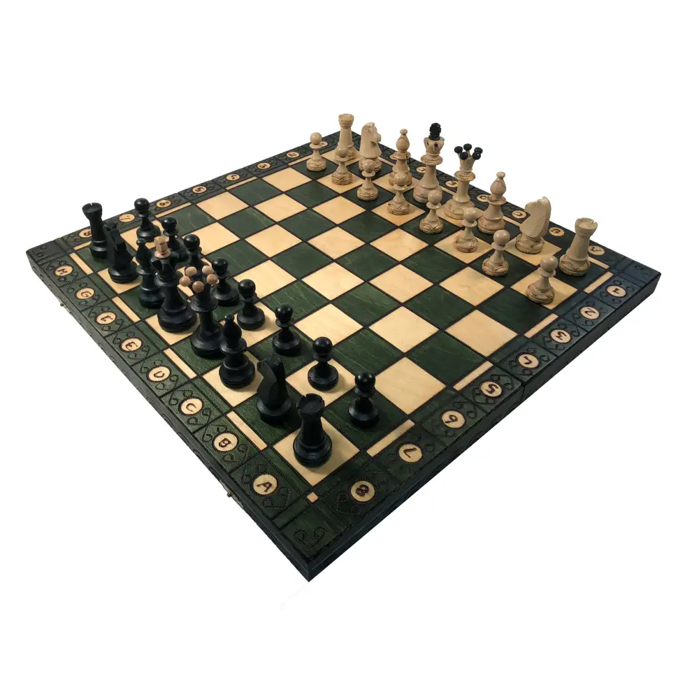 Consul Green Chess Set - 19" Folding Board Setup