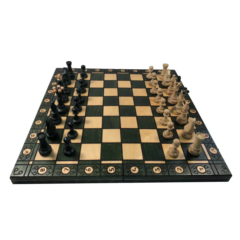 Consul Green Chess Set - 19" Folding Board - 3 1/2" King - 1 15/16" Sq