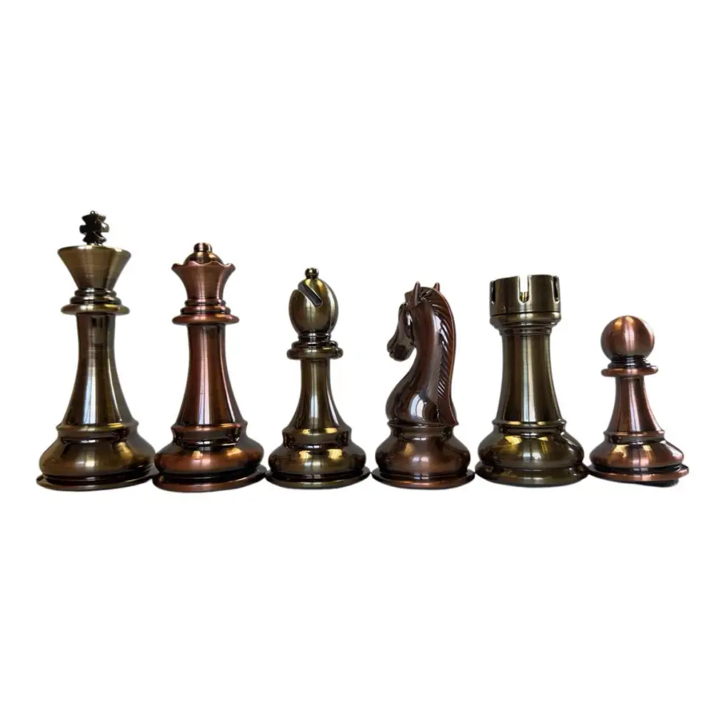 Copper & Brass Satin Finish Chess Set - 4lbs - 4.25 in. King - Chess Pieces
