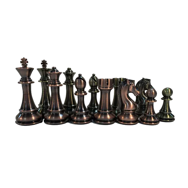 Copper & Brass Satin Finish Chess Set - 4lbs - 4.25 in. King - Chess Pieces