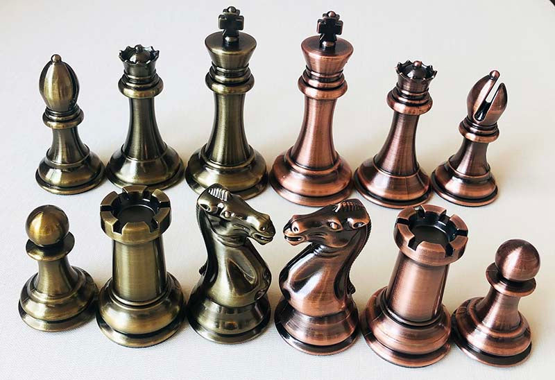 Metallic Chess Pieces - Copper & Brass Woodtek - 4.25" King