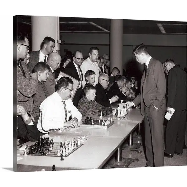 Fischer Simul Tour Canvas Collection - Kodak Park 1963-64 -20’’ X 24’’ size - Bobby Fischer playing kid in flannel