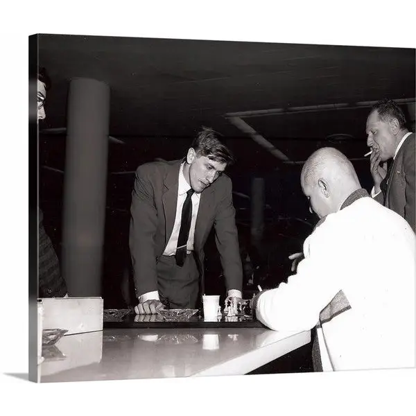 Fischer Simul Tour Canvas Collection - Kodak Park 1963-64 -20’’ X 24’’ size - Bobby Fischer Focused at Board - Chess