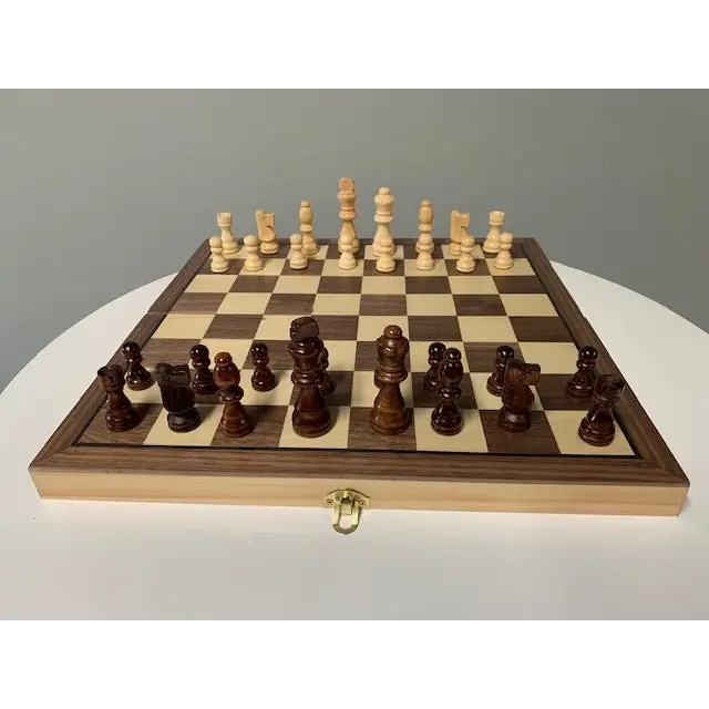 Folding Walnut Magnetic Chess Set and 15 inch wood board