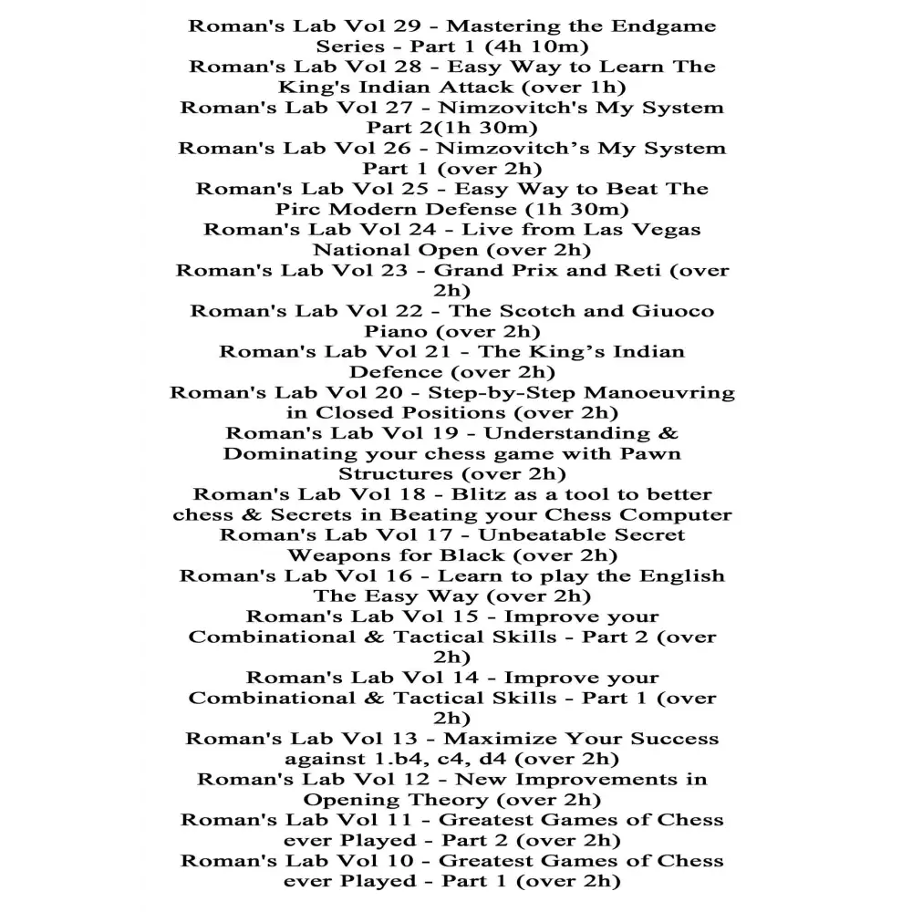 Roman’s Lab Complete Digital Chess Catalog 1 - 117 on 5 Digital DVDs