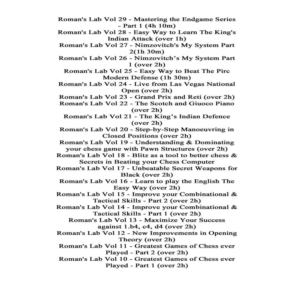 Roman’s Lab Complete Digital Chess Catalog 1 - 117 on 5 Digital DVDs