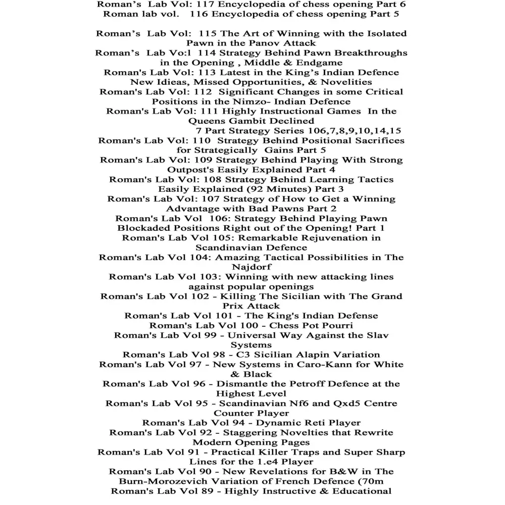 Roman’s Lab Complete Digital Chess Catalog 1 - 117 on 5 Digital DVDs