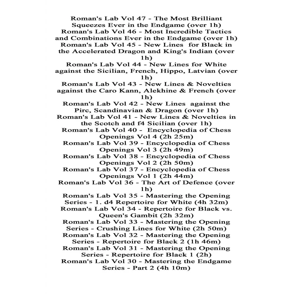 Roman’s Lab Complete Digital Chess Catalog 1 - 117 on 5 Digital DVDs