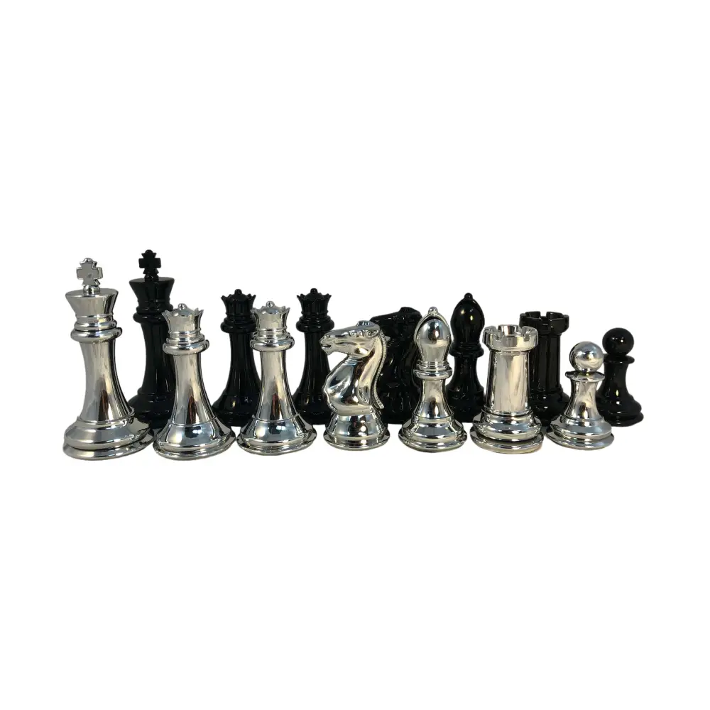 Silver & Black Metal Plated Chess Set