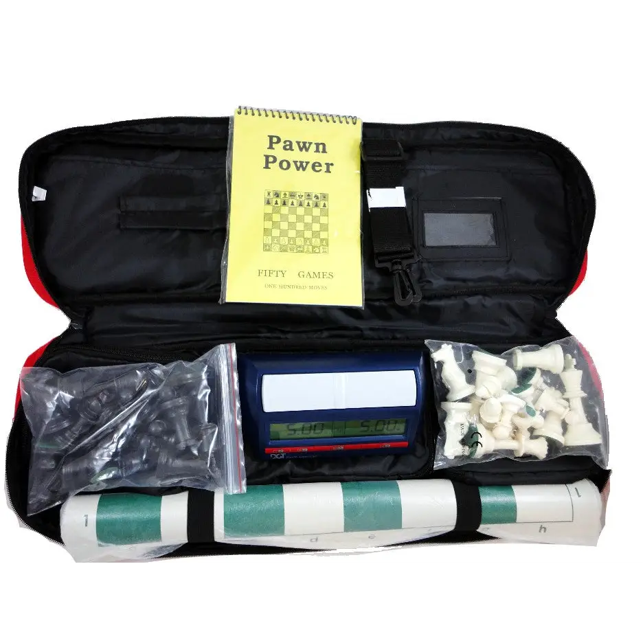 Superior Chess Combo - Bag/Board/Pieces w/ DGT NA Digital Chess Clock
