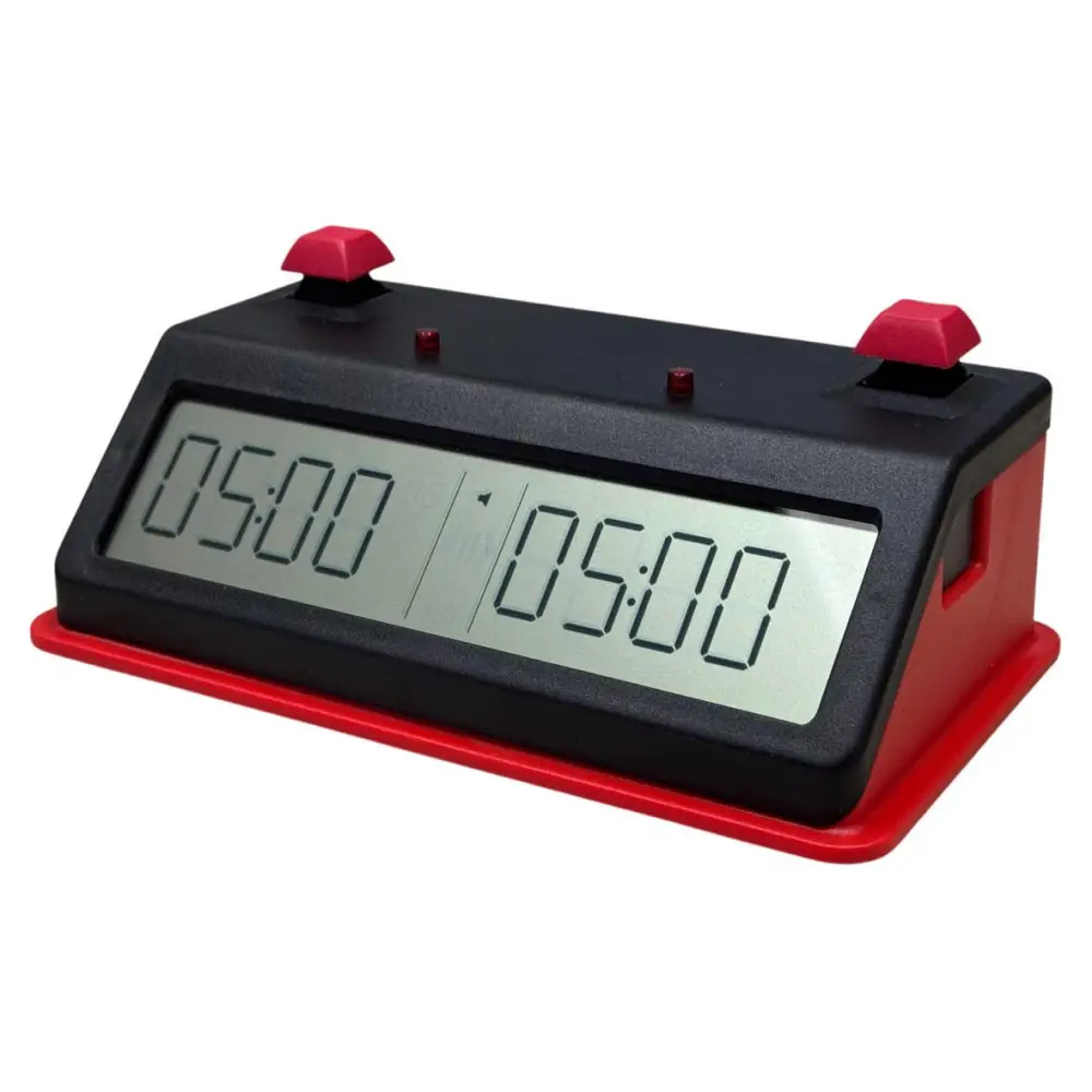 Z Mart Tap-N-Set Digital Chess Clock - Push Button- LCD Display - Red - Chess Clock
