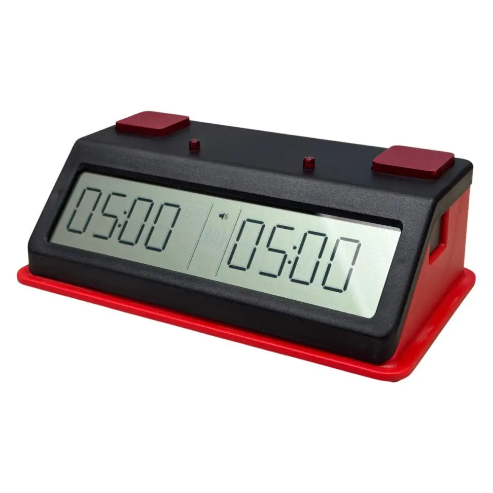 Z Mart Tap-N-Set Digital Chess Clock - Touch Button- LCD Display - Red - Chess Clock