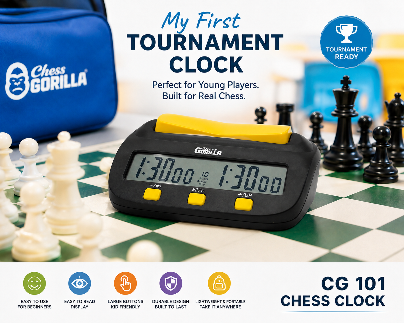 CG 101 Scholastic Digital Chess Clock – 1 Time Control, Increment/Delay - Chess Gorilla Store