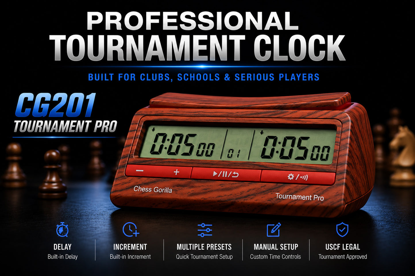 CG 201 Tournament Pro Chess Clock – Wood Grain Limited Edition