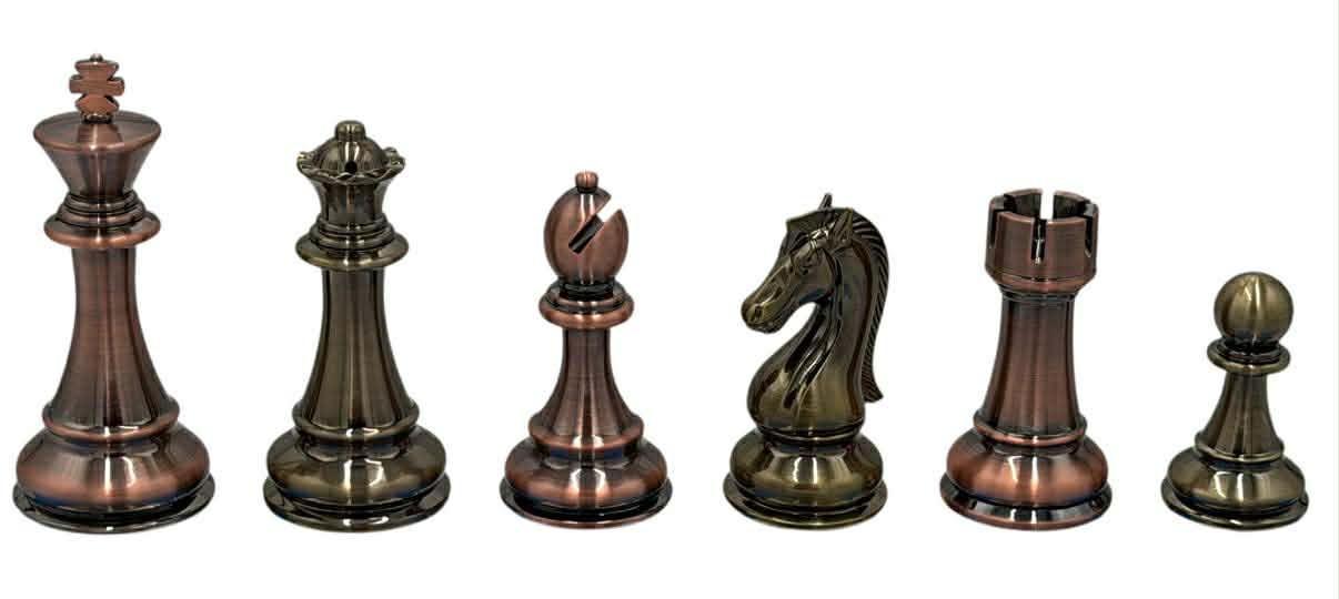 Copper & Brass Satin Finish Chess Set - 4lbs - 4.25 in. King