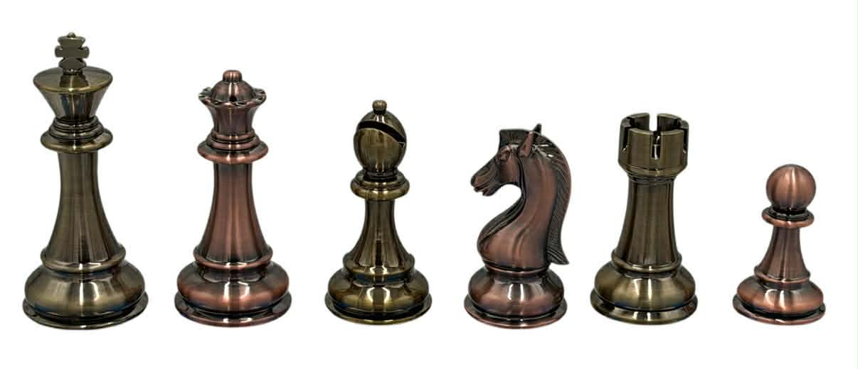 Copper & Brass Satin Finish Chess Set - 4lbs - 4.25 in. King