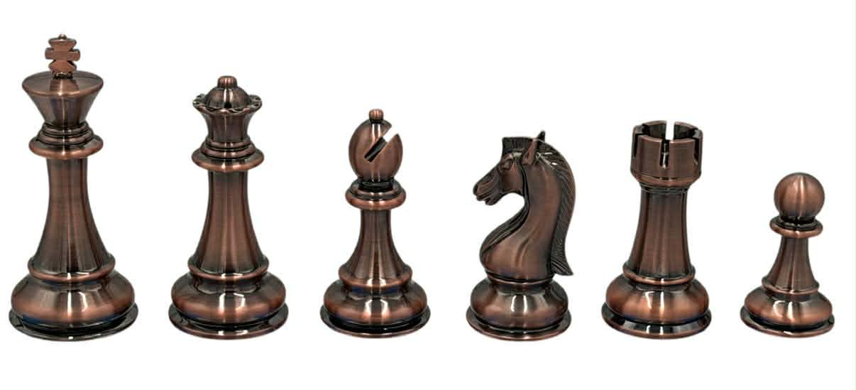 Copper & Brass Satin Finish Chess Set - 4lbs - 4.25 in. King