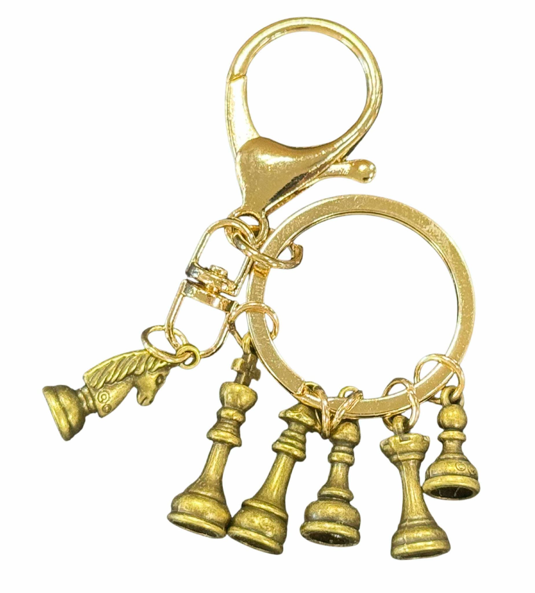Antique Gold Chess Piece Collection Keychain