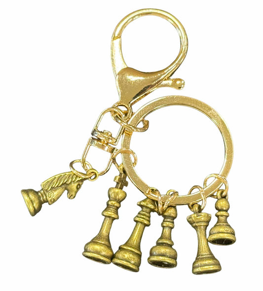 Antique Gold Chess Piece Collection Keychain