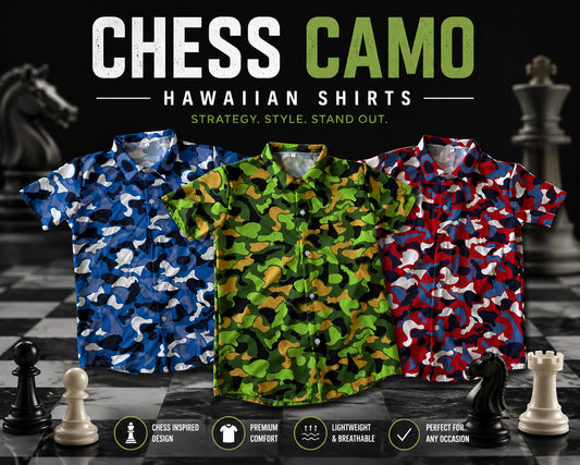 Chess Camo Hawaiian Shirt - Red, Royal Blue or Green by Chess Gorilla