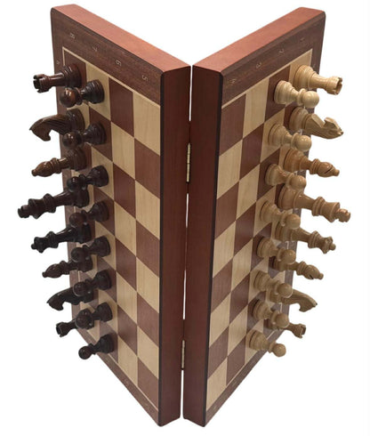 Mahogany Magnetic Folding Chess Set & Board