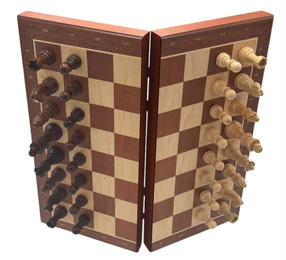Mahogany Magnetic Folding Chess Set & Board