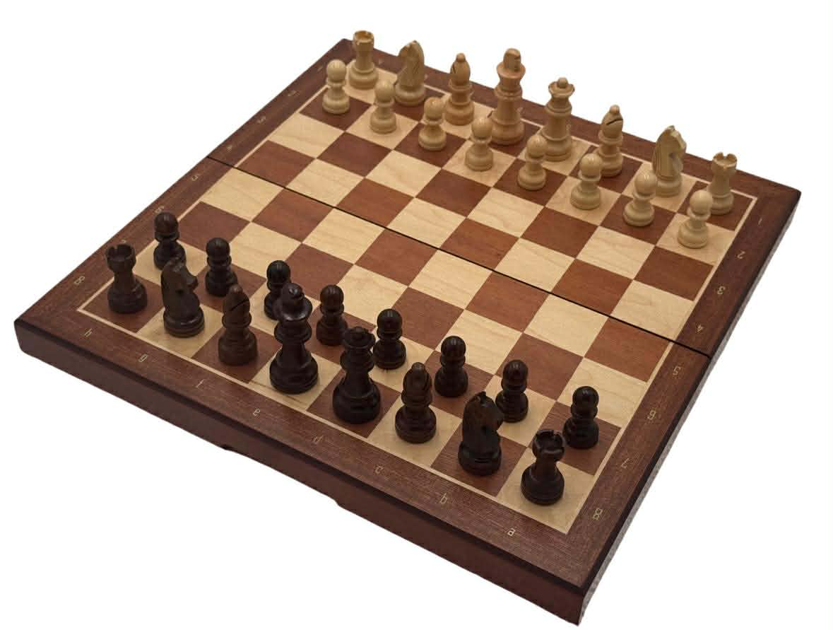 Mahogany Magnetic Folding Chess Set & Board