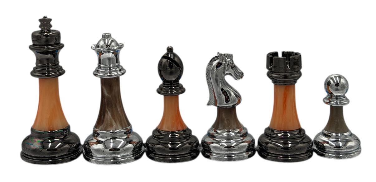 Staunton Metal & Marbled Acrylic Weighted Chess Pieces