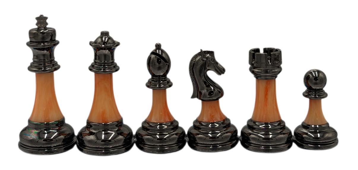 Staunton Metal & Marbled Acrylic Weighted Chess Pieces