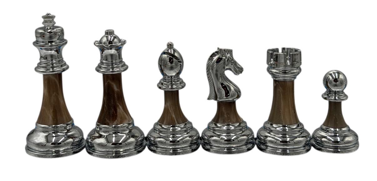 Staunton Metal & Marbled Acrylic Weighted Chess Pieces