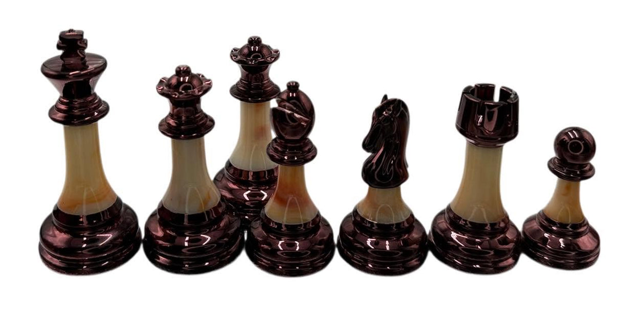 Staunton Metal & Marbled Acrylic Finish Chess Pieces – 3.5″ King, 34 Pieces with Extra Queens