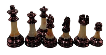 Staunton Metal & Marbled Acrylic Finish Chess Pieces – 3.5″ King, 34 Pieces with Extra Queens