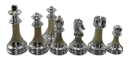 Staunton Metal & Marbled Acrylic Finish Chess Pieces – 3.5″ King, 34 Pieces with Extra Queens