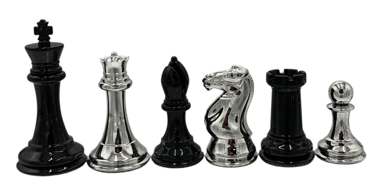 Silver & Black Weighted Chess Pieces, Tournament Size