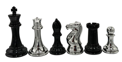 Silver & Black Weighted Chess Pieces, Tournament Size