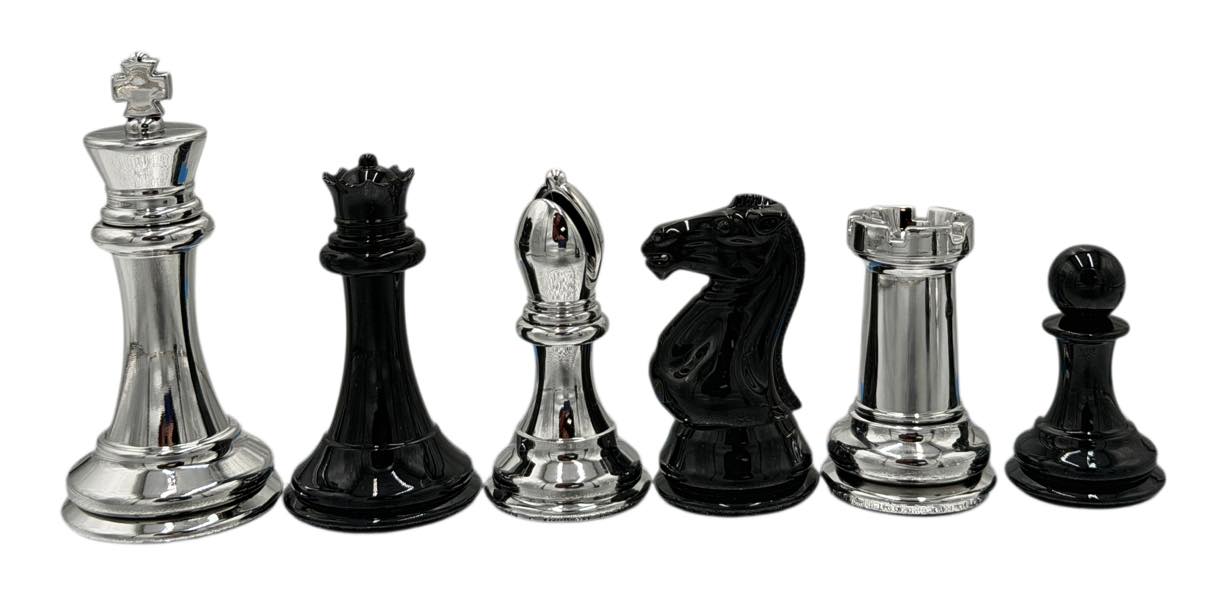 Silver & Black Weighted Chess Pieces, Tournament Size