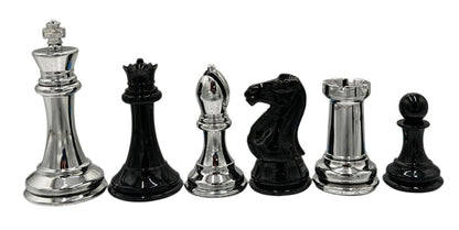 Silver & Black Weighted Chess Pieces, Tournament Size