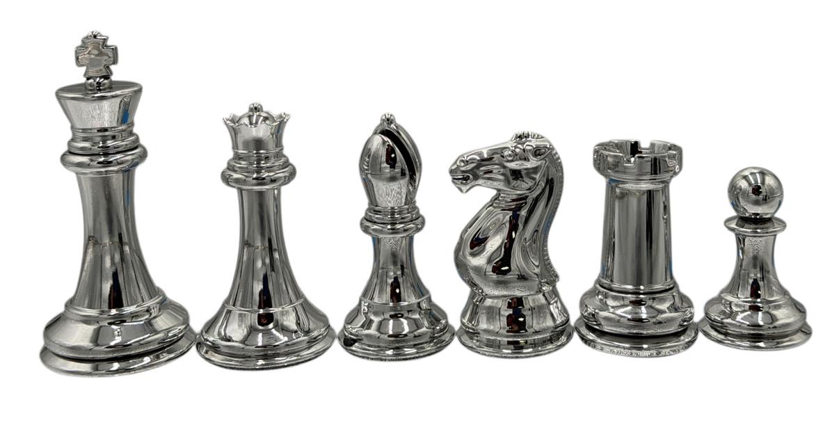 Silver & Black Weighted Chess Pieces, Tournament Size